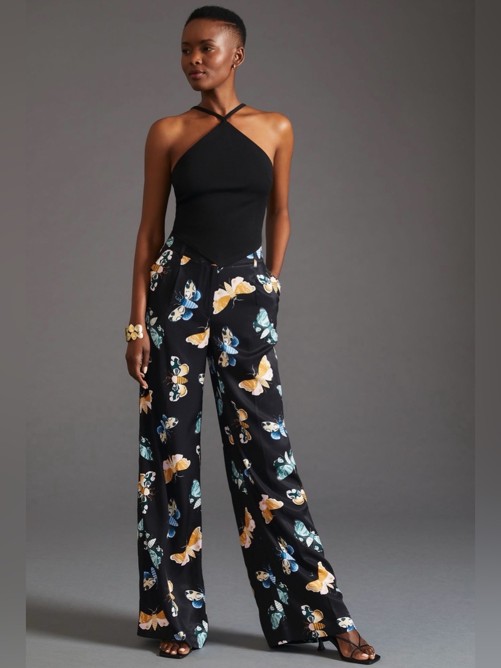 Maeve Black Butterfly-Print Pants